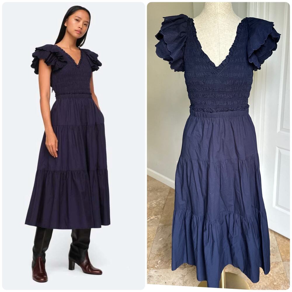 Sea New York Heidi navy midi dress Sz M